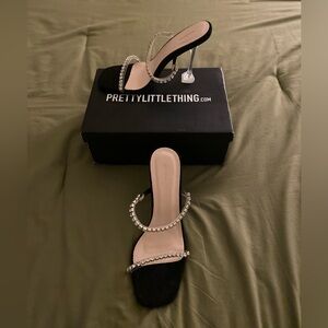 PRETTYLITTLETHING embelished heals. Size 7. Black.